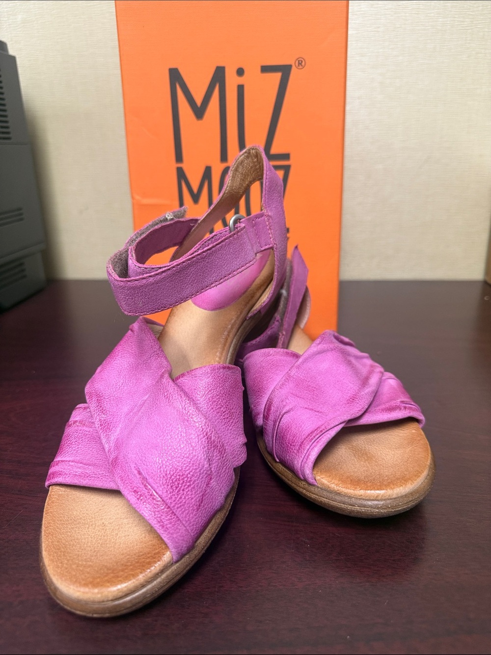 Miz Mooz Magenta Leather Crisscross Ankle-Strap Sandals